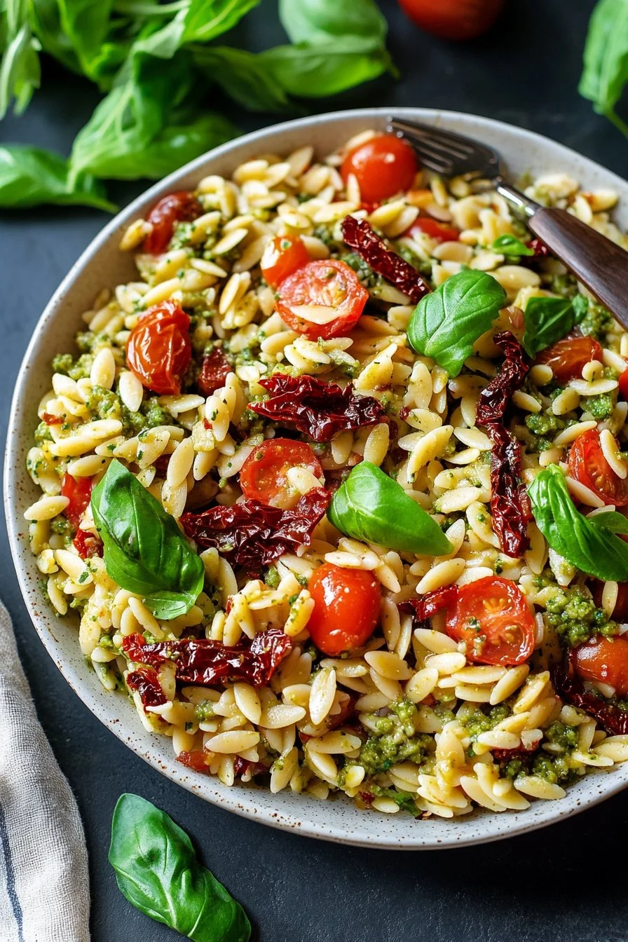 Sun Dried Tomato Orzo Pesto Salad
