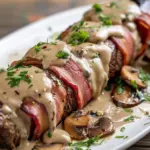Bacon Wrapped Venison Backstrap With Mushroom Cream Sauce