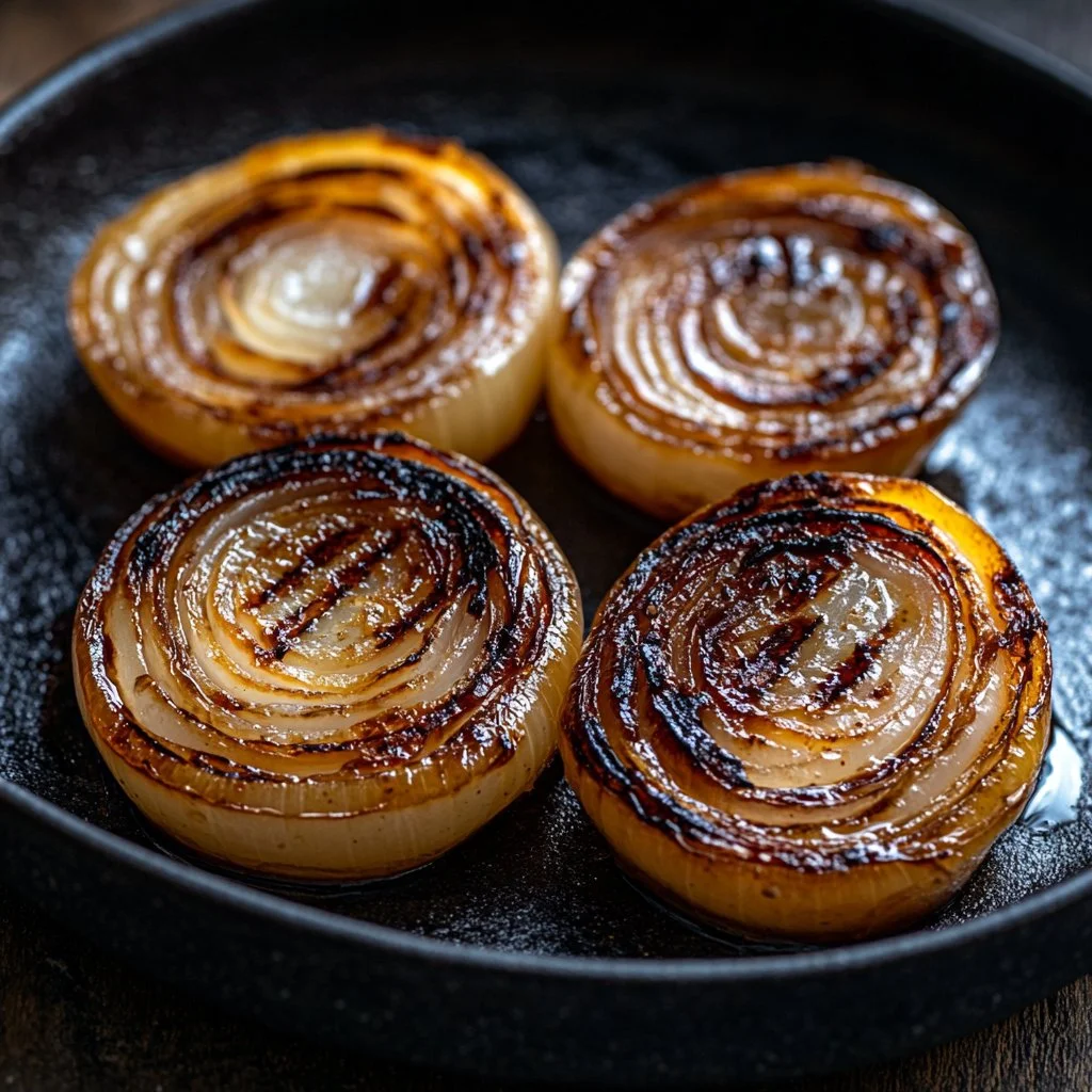 Delicious best ever grilled onions served on a plate