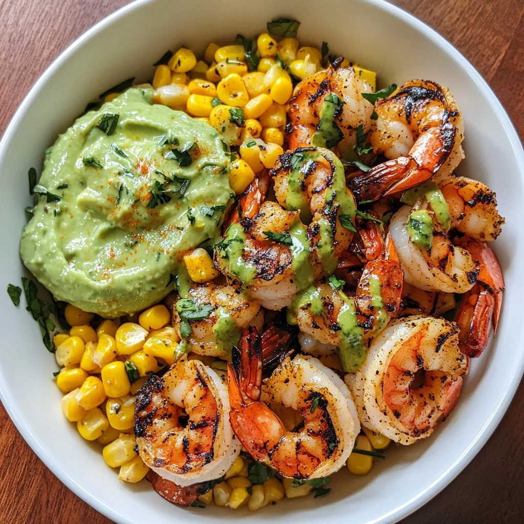 Blackened shrimp salad with grilled corn and avocado ranch dressing