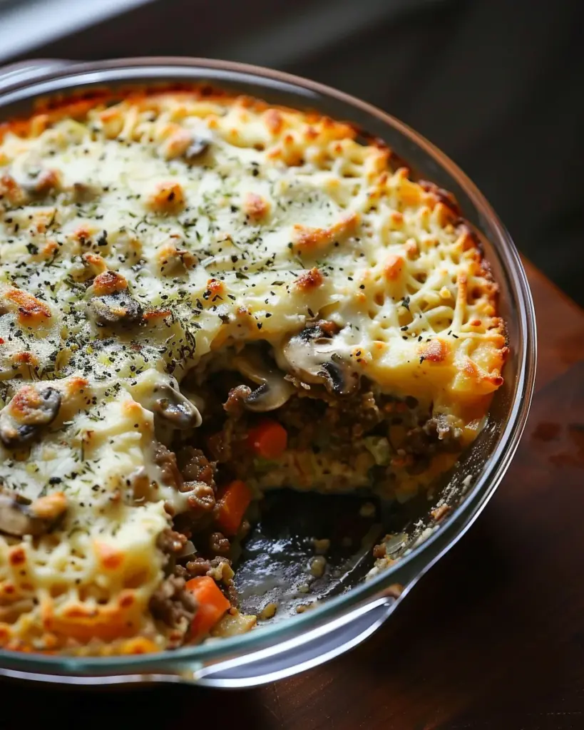 Cheesy Ground Meat and Veggie Bake With Creamy Mushroom Layer: Ultimate Comfort Food Explosion