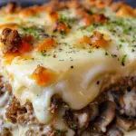 Cheesy Ground Meat and Veggie Bake With Creamy Mushroom Layer