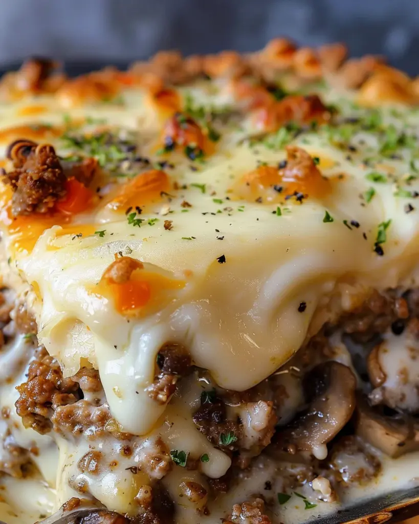 Cheesy Ground Meat and Veggie Bake With Creamy Mushroom Layer: Ultimate Comfort Food Explosion