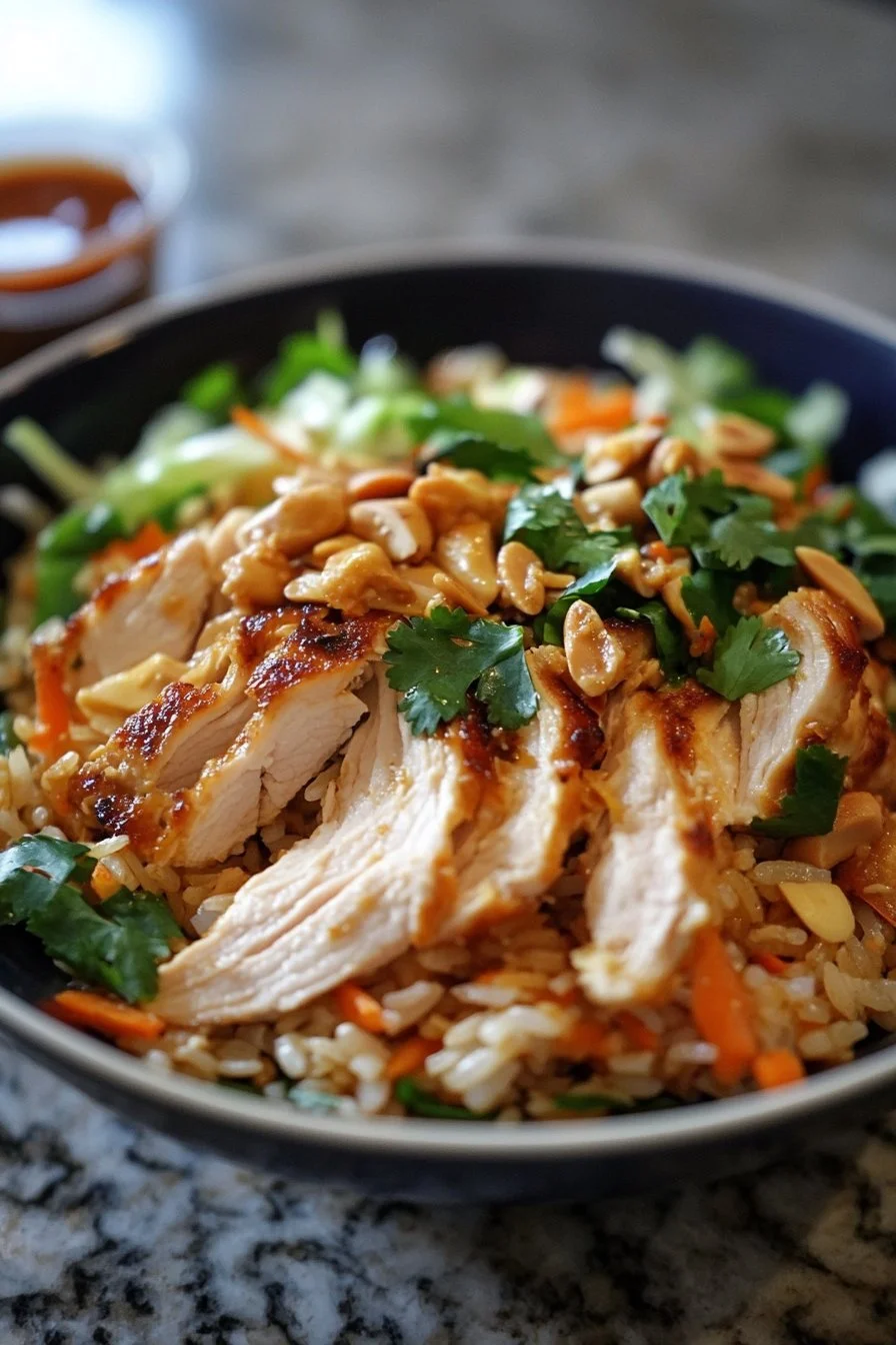 Chicken Crispy Rice Salad with Peanut Dressing
