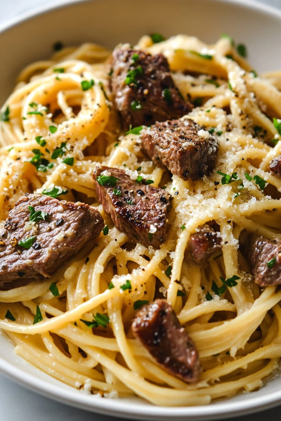 Creamy Garlic Parmesan Steak Pasta
