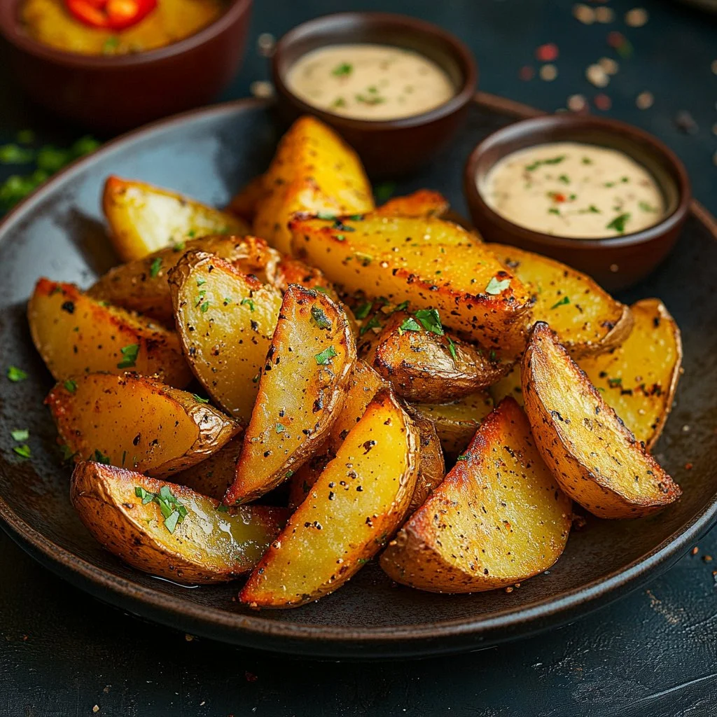 Crispy potato wedges served in a bowl, golden and crunchy