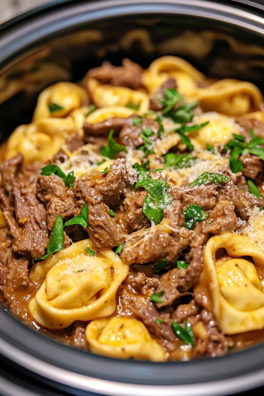 Crock Pot Cheesesteak Tortellini