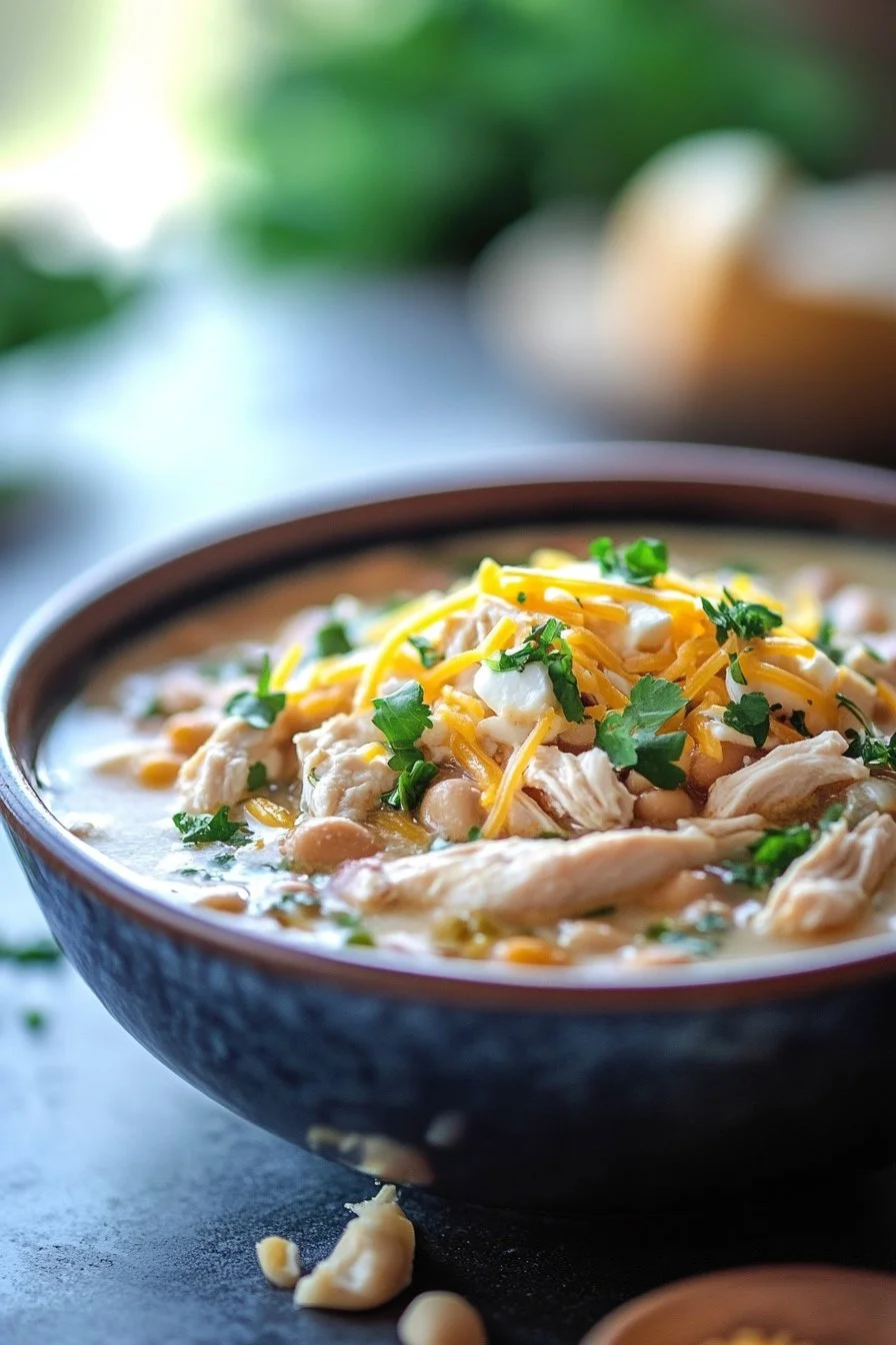 Crockpot White Chicken Chili with Cream Cheese