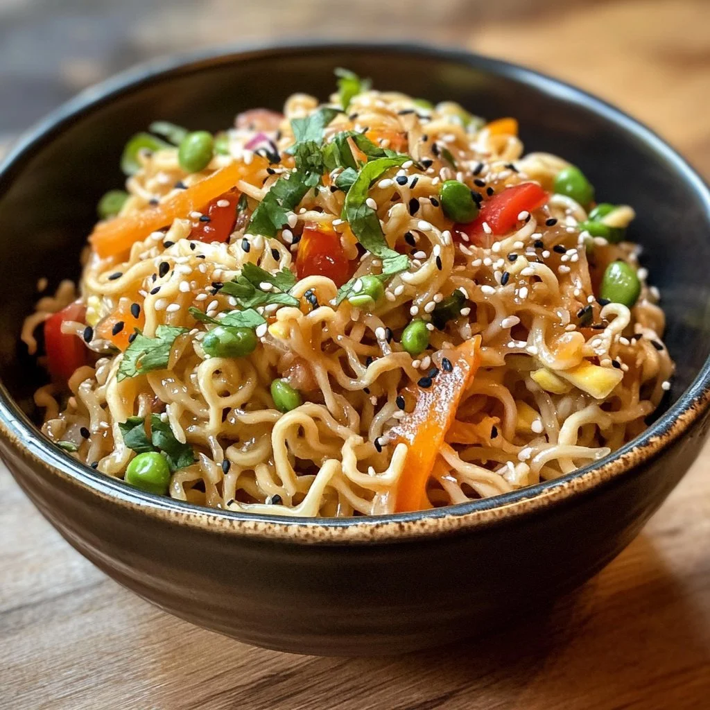 Crunchy Asian Ramen Noodle Salad with colorful vegetables and dressing
