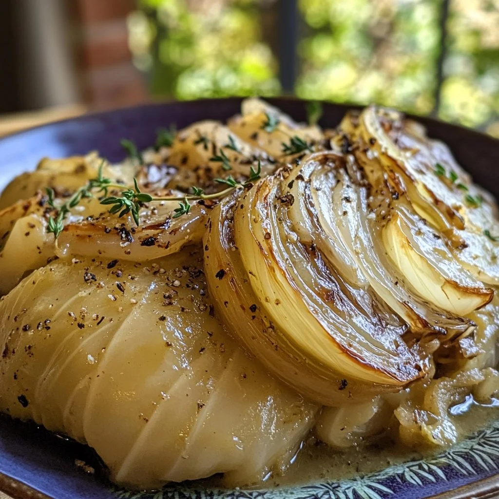 Easy Roasted Cabbage with Amazing Onion Dijon Sauce