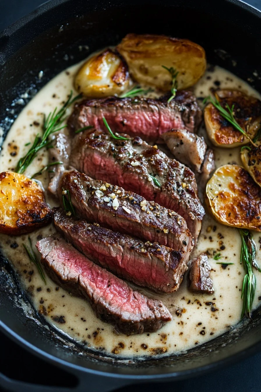 Garlic Butter Steak With Parmesan Cream Sauce