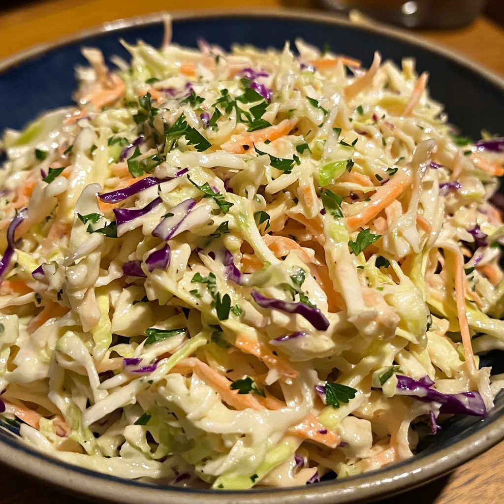 Bowl of Gordon Ramsay's Crunchy Coleslaw with fresh vegetables