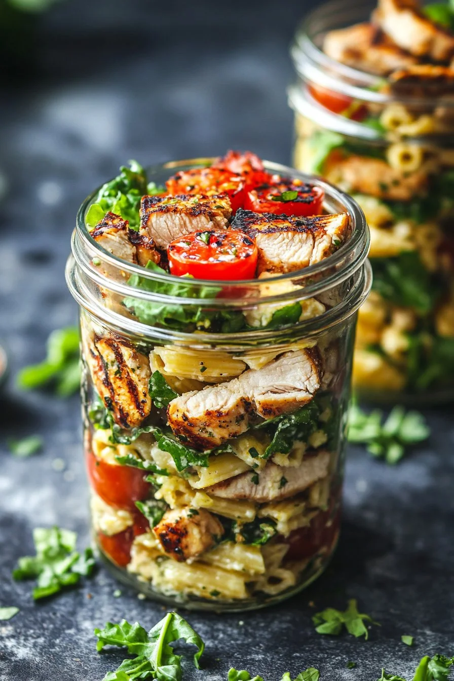 Grilled Chicken Caesar Pasta Salad Jars