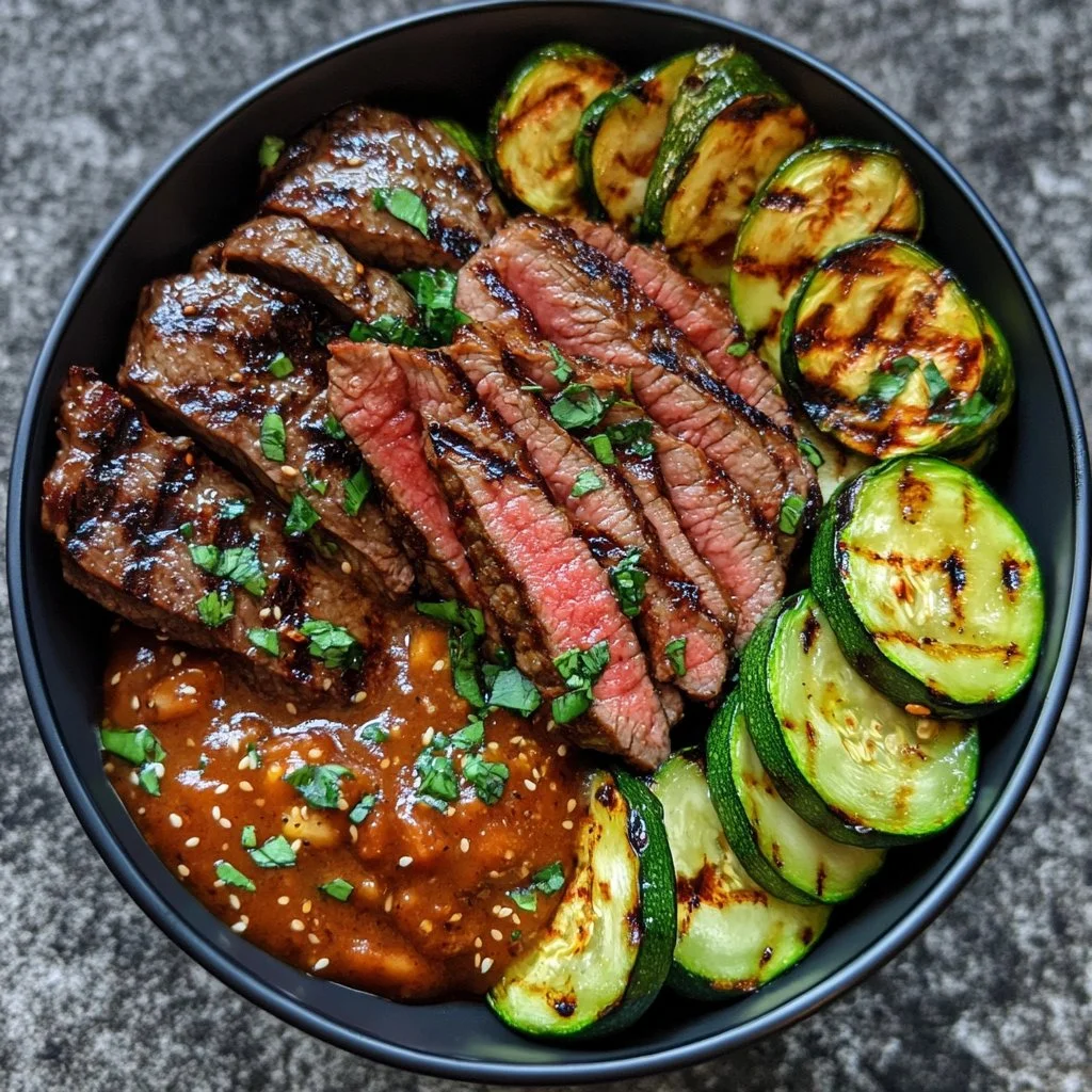 Grilled Steak Bowl with Sauce & Grilled Zucchini Bliss