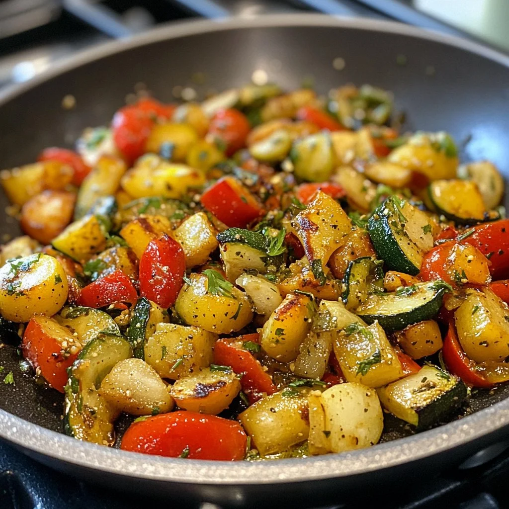 Colorful bowl of healthy sautéed vegetables ready to be served.