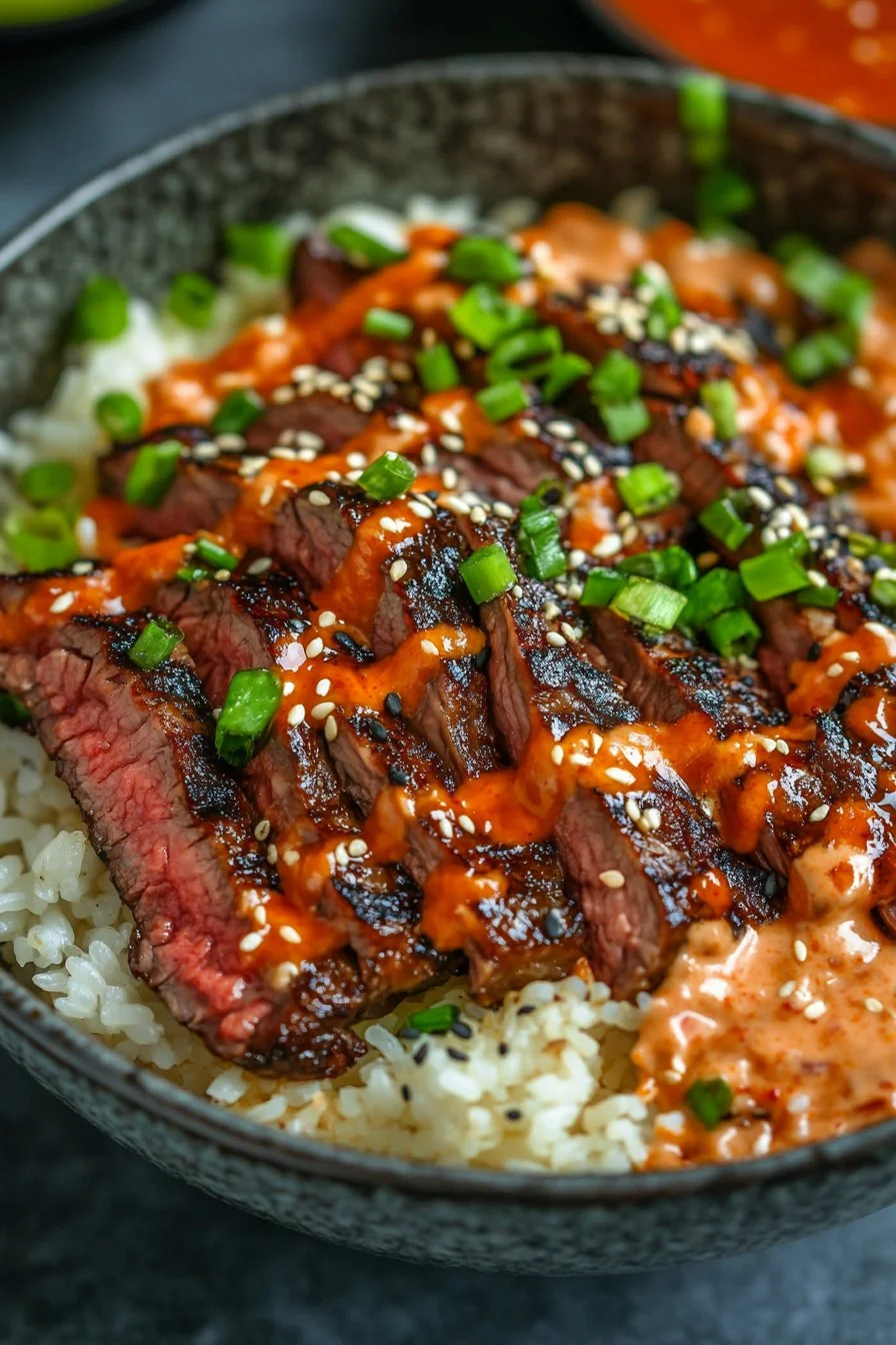 Irresistibly Easy Korean BBQ Steak Rice Bowls with Spicy Cream Sauce