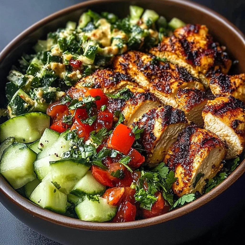 Lemon Chili Grilled Chicken Bowls with Fresh Cucumber Salad & Hummus — A Refreshing, Flavor-Packed Bowl You’ll Crave Again and Again