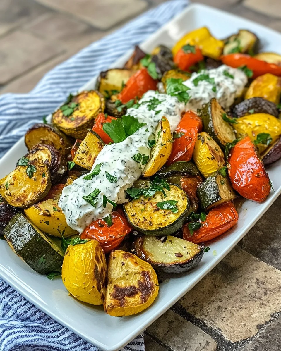 Oven-Baked Vegetables with Cold Tzatziki Dressing