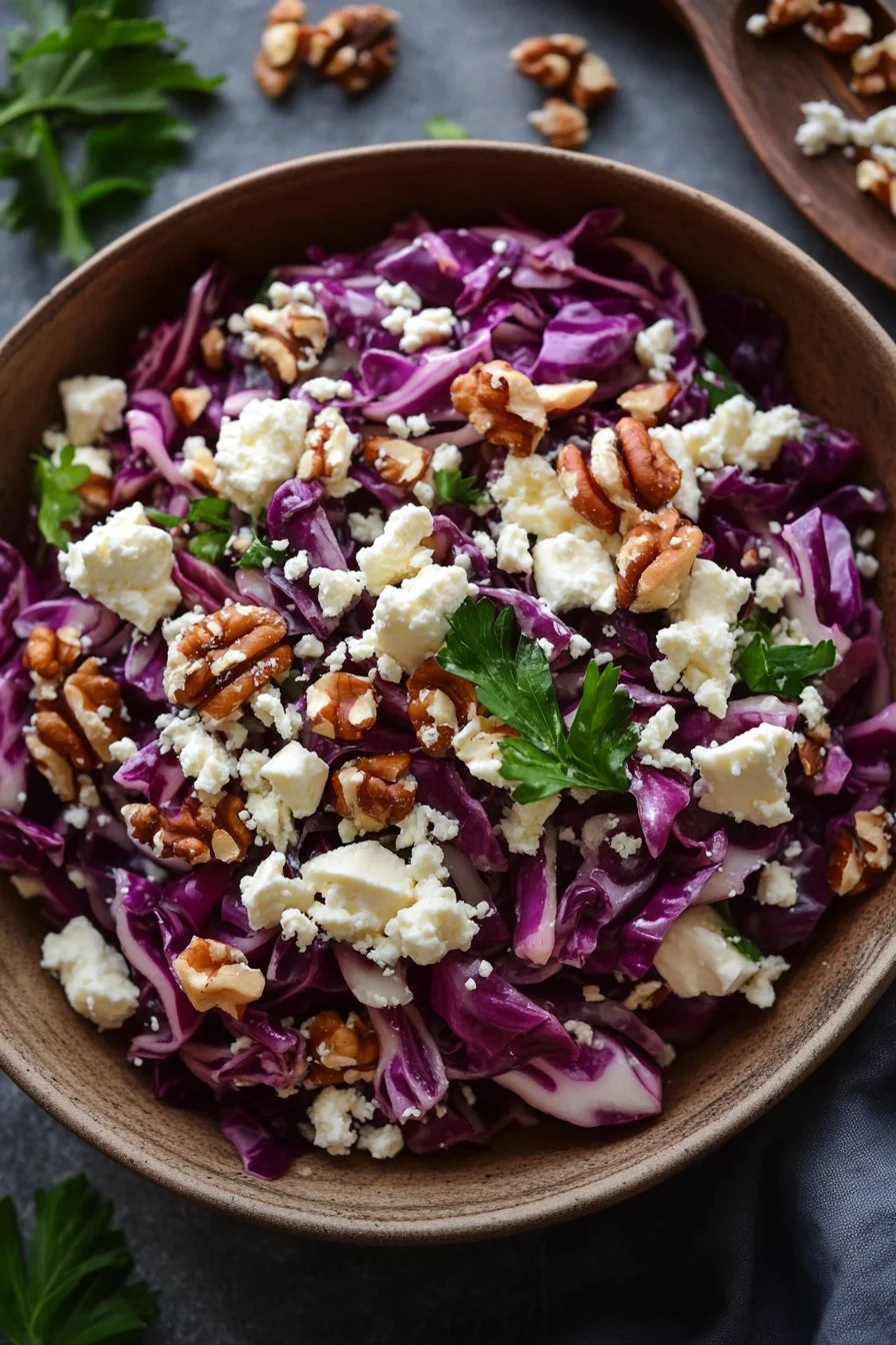 Red Cabbage Salad with Walnuts and Vegan Feta