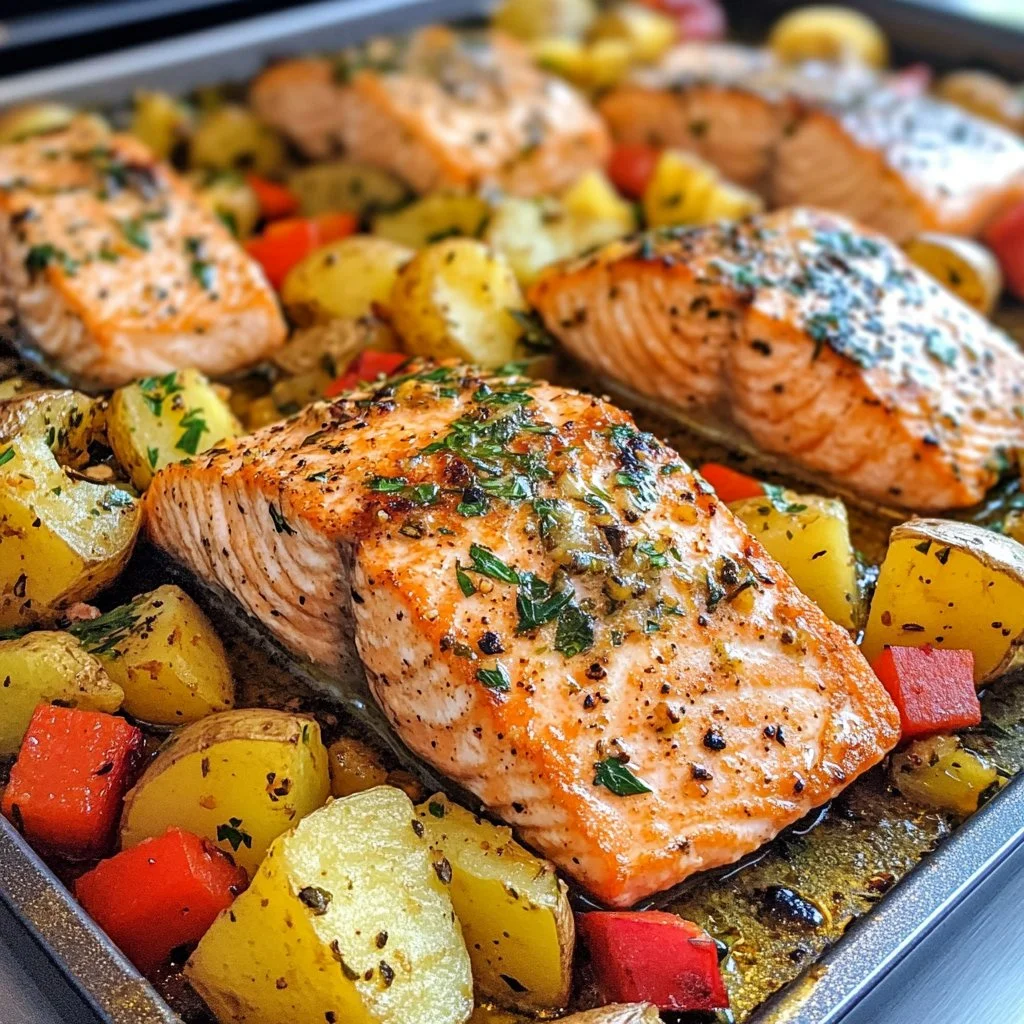 Sheetpan Salmon and Potatoes With Veggies