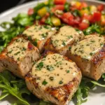 Tuna Steaks with Creamy Garlic Sauce & Salad