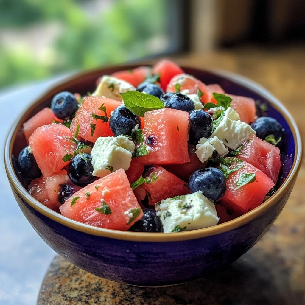 Fresh Watermelon Blueberry Feta Salad with vibrant colors and ingredients