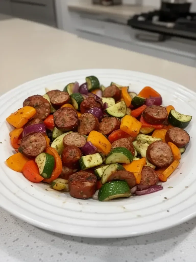 10 Minute Air Fryer Chicken Sausage and Veggies