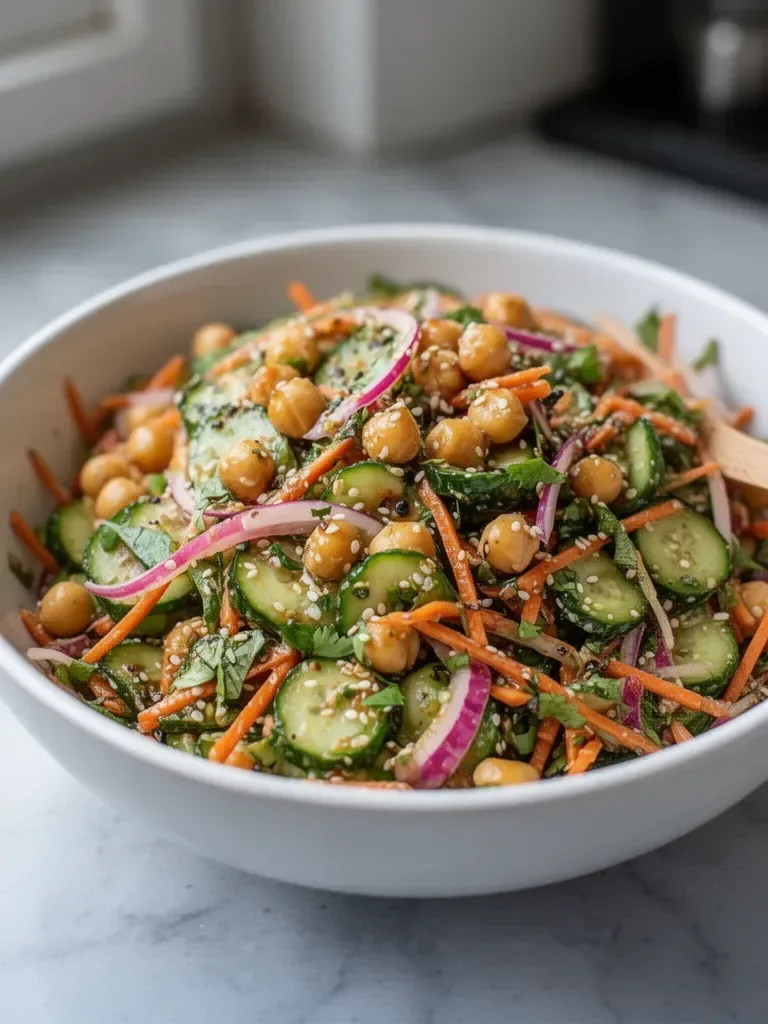 Asian Cucumber and Chickpea Slaw with Sesame Dressing