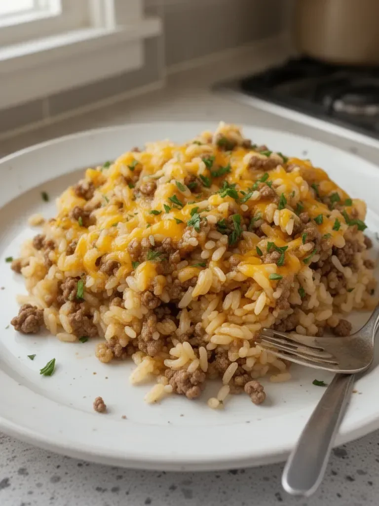 Cheesy Ground Beef and Rice Casserole