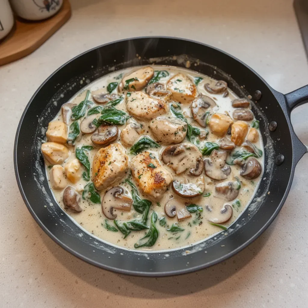 Creamy Chicken Mushroom Spinach Skillet
