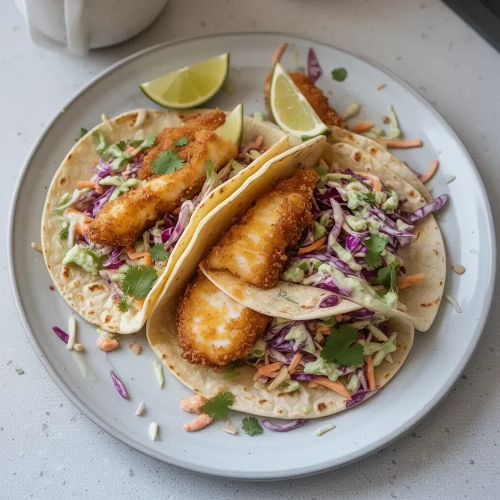 Crispy Fish Tacos with Cilantro Lime Slaw