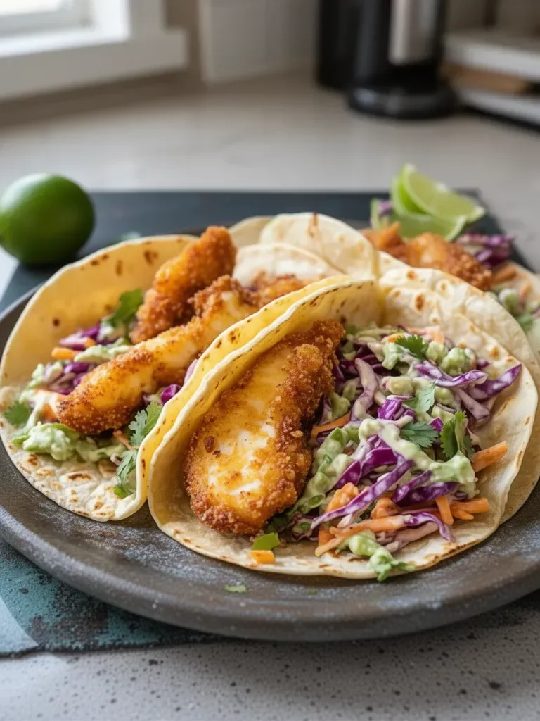 Crispy Fish Tacos with Cilantro Lime Slaw