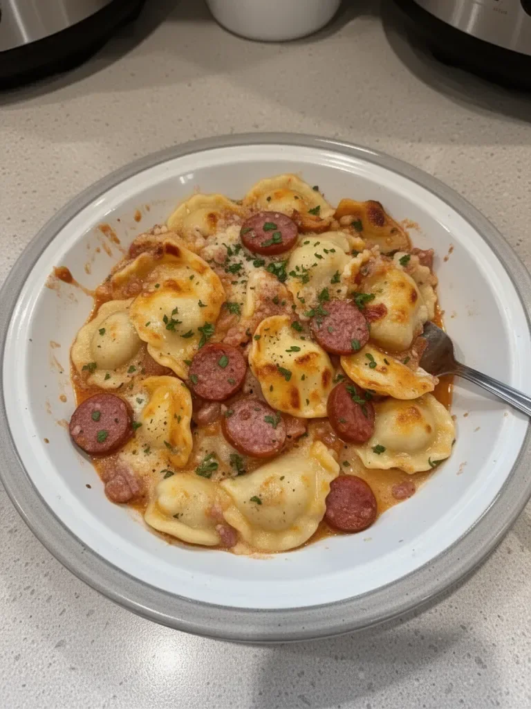 Crock Pot Pierogi Casserole with Kielbasa
