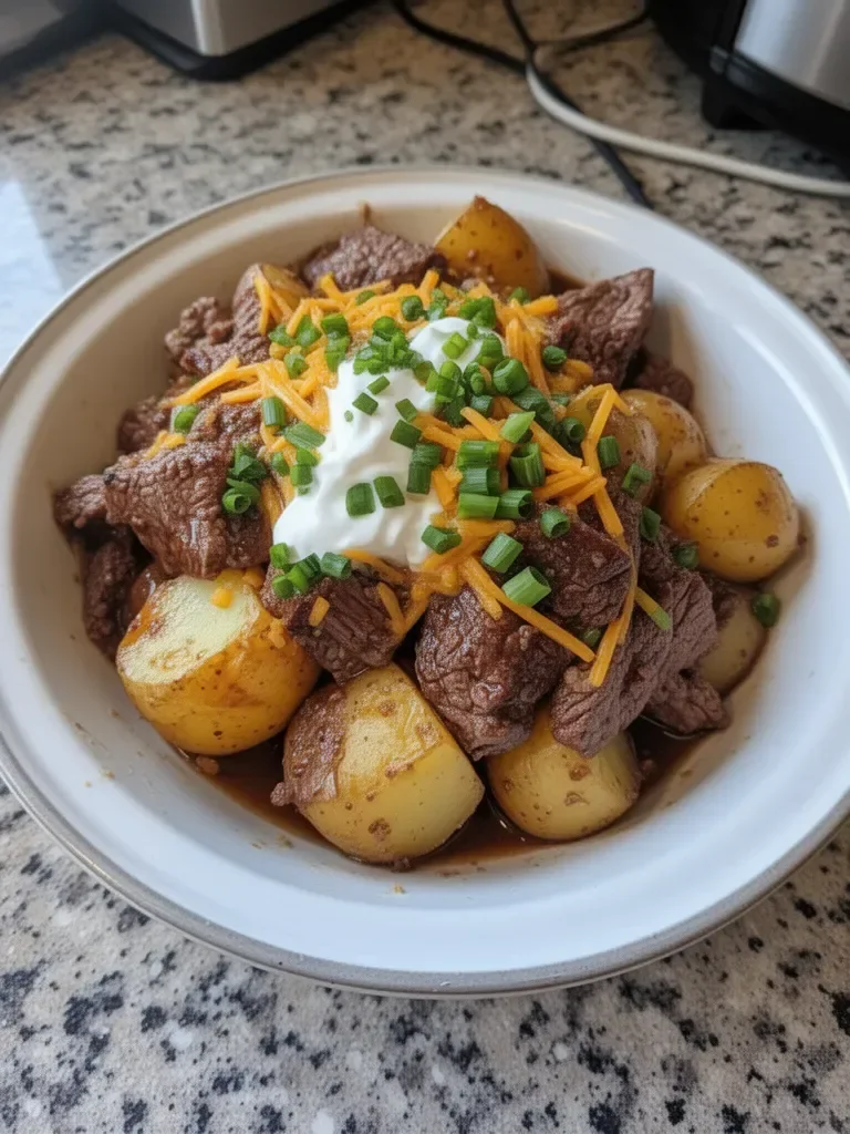 Crockpot Loaded Steak and Potato Bake