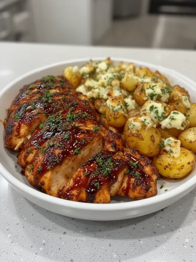 Honey BBQ Chicken with Cheesy Garlic Parmesan Potatoes