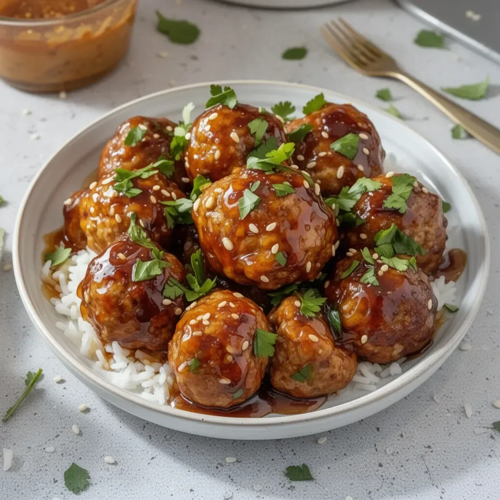 Honey Garlic Turkey Meatballs served with a side of vegetables