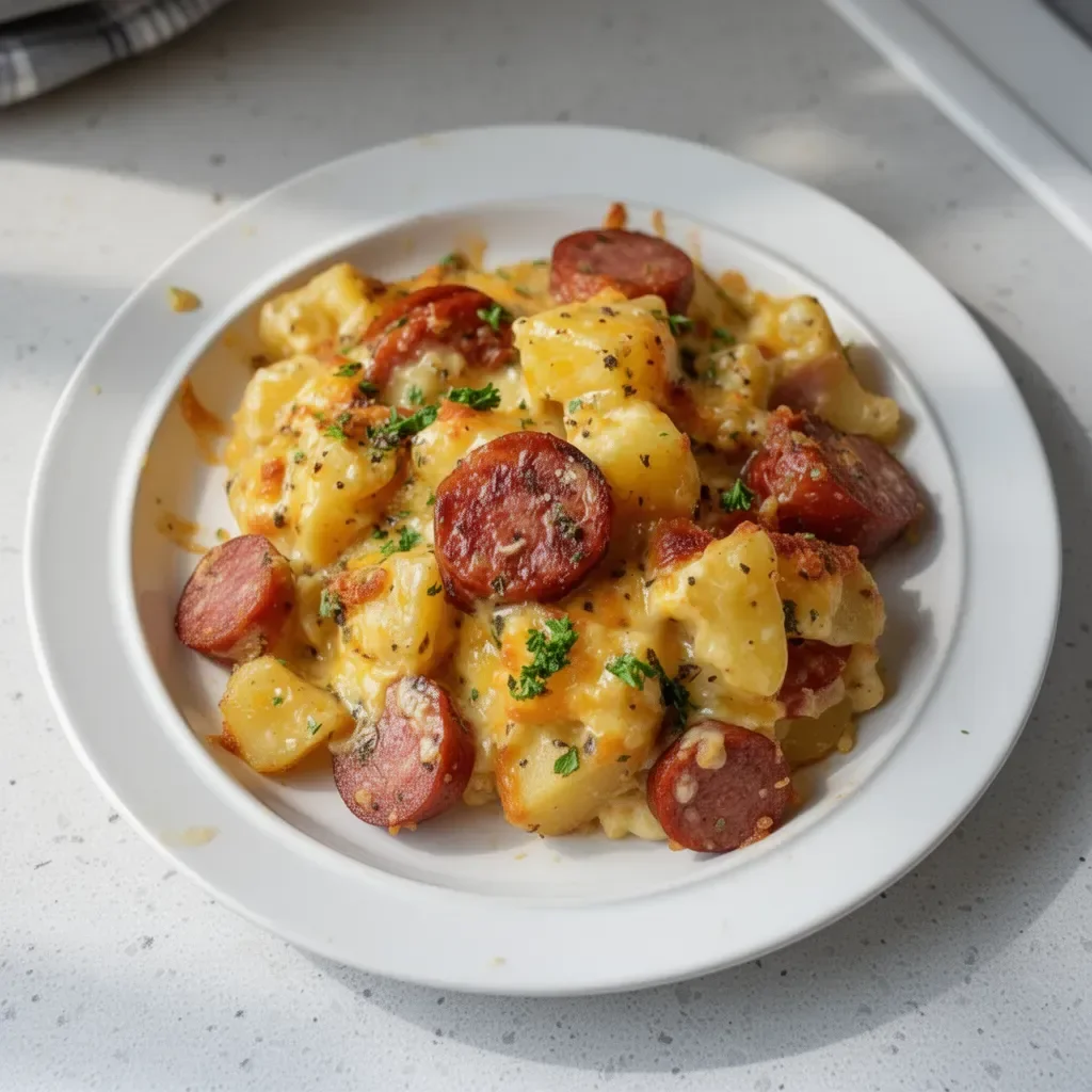 Kielbasa Sausage Cheesy Potato Casserole