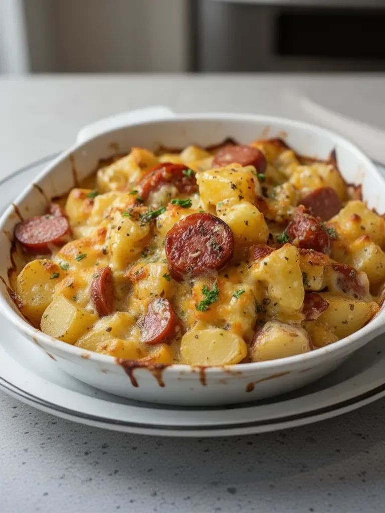Kielbasa Sausage Cheesy Potato Casserole
