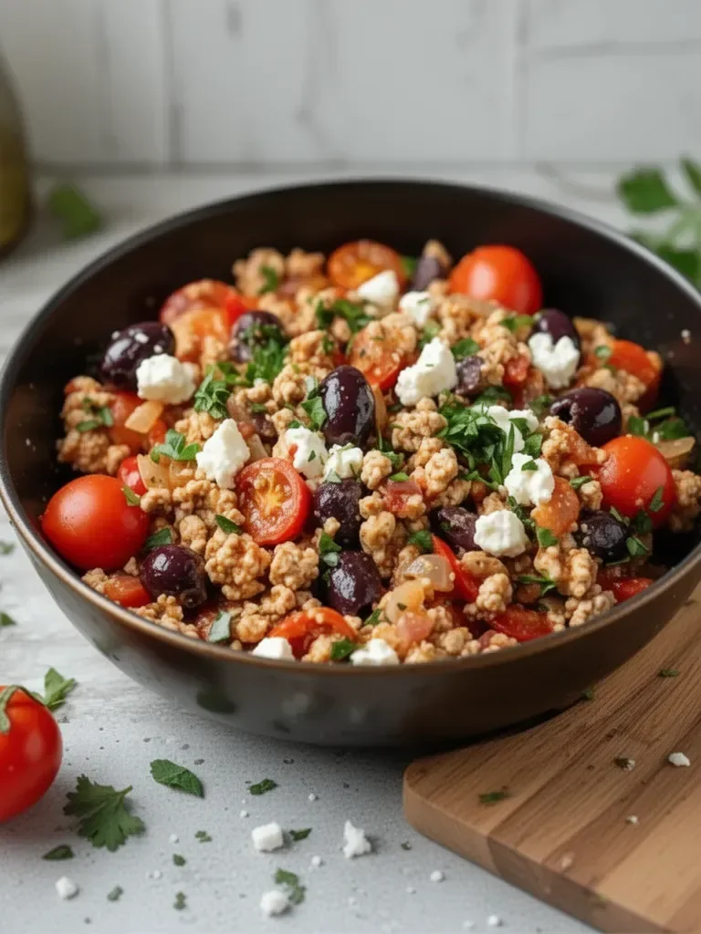 Mediterranean Keto Ground Chicken Skillet with Olives and Feta