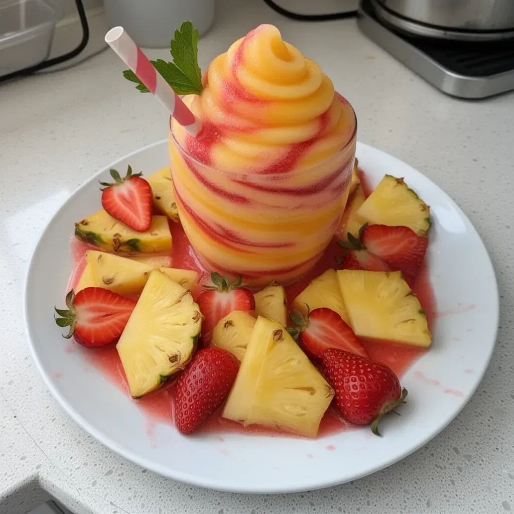 Pineapple Strawberry Swirled Slushies