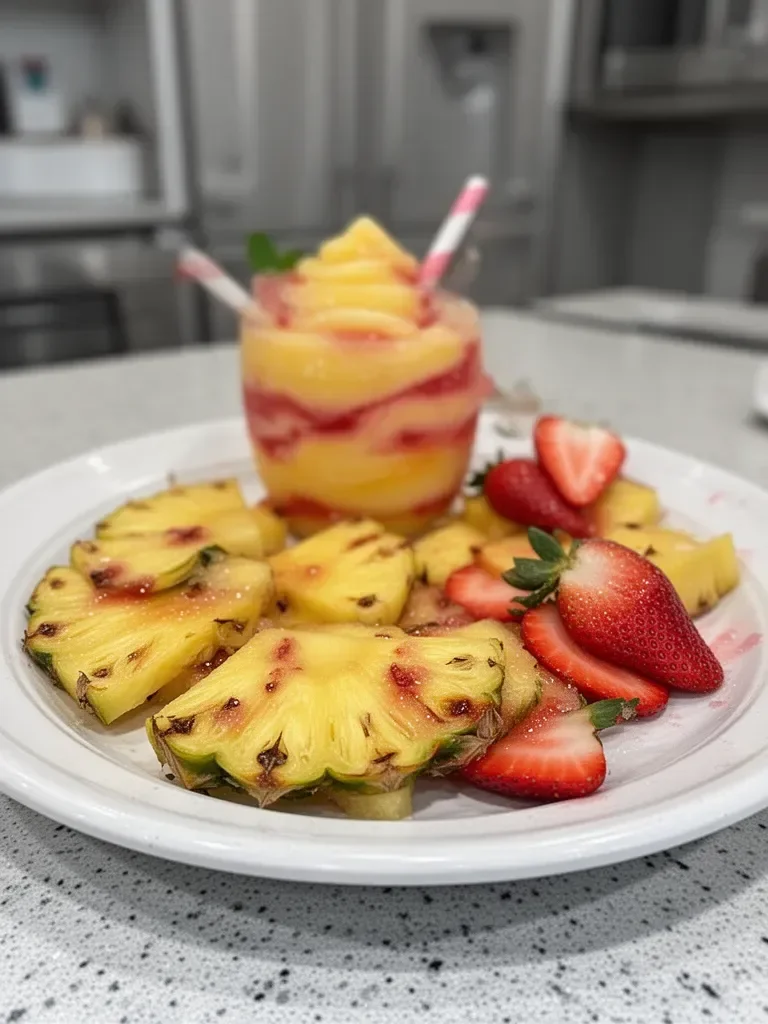 Pineapple Strawberry Swirled Slushies - Refreshing Drink