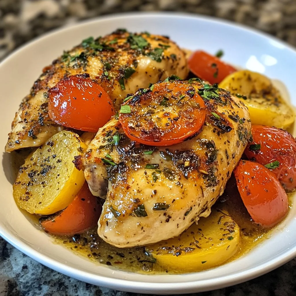 Serving of Slow Cooker Greek Chicken with Mediterranean flavors and herbs