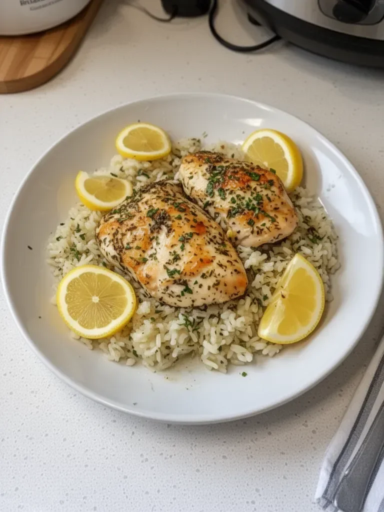 Slow Cooker Lemon Herb Chicken and Rice