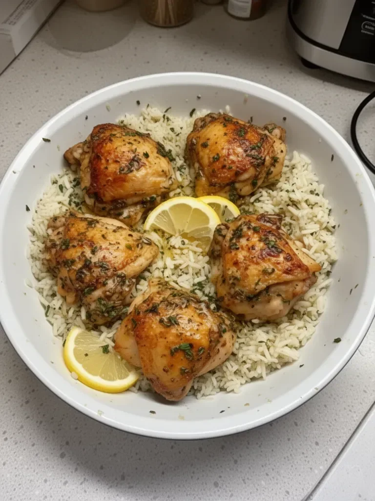 Slow Cooker Lemon Herb Chicken & Rice
