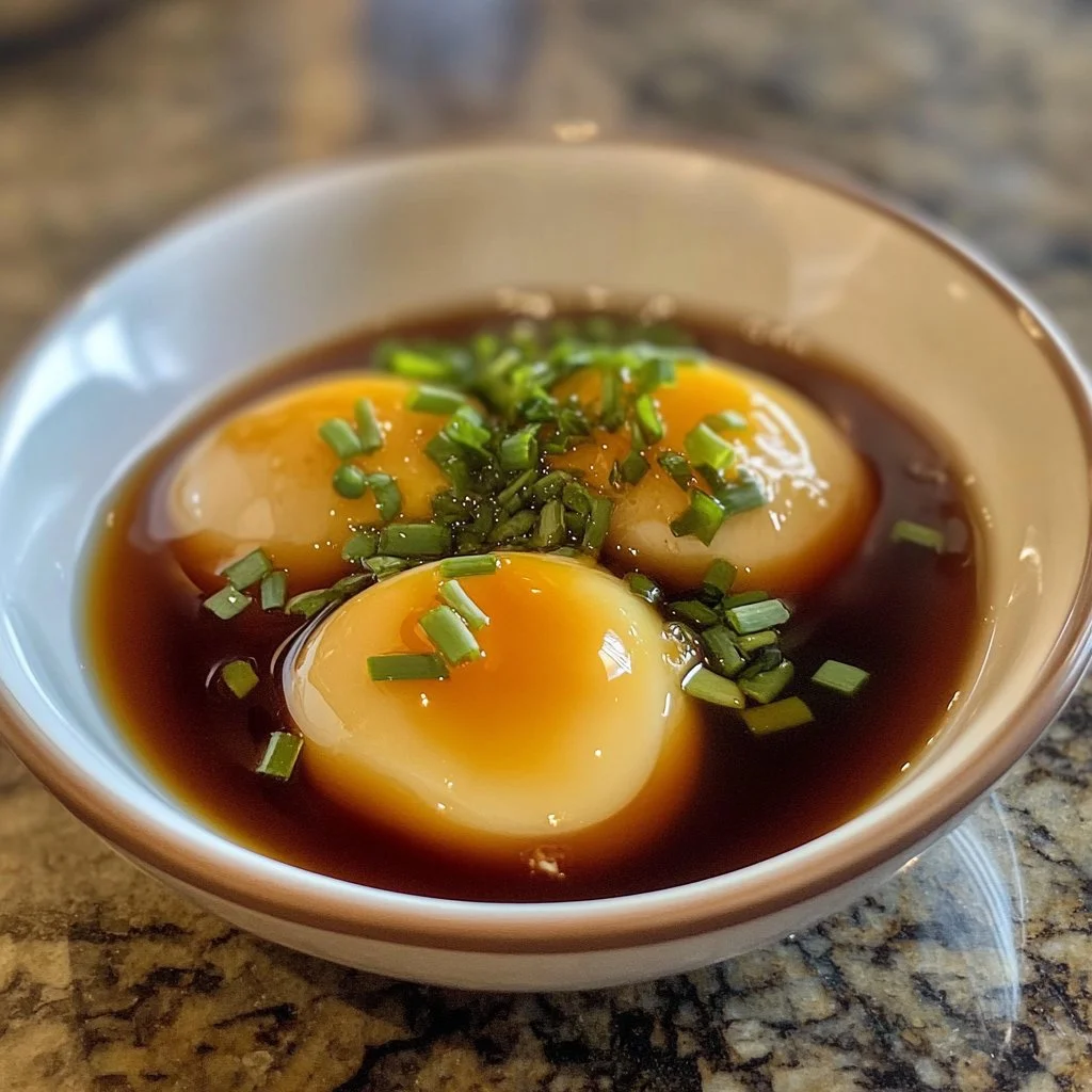 Delicious homemade soy sauce eggs served on a plate with rice