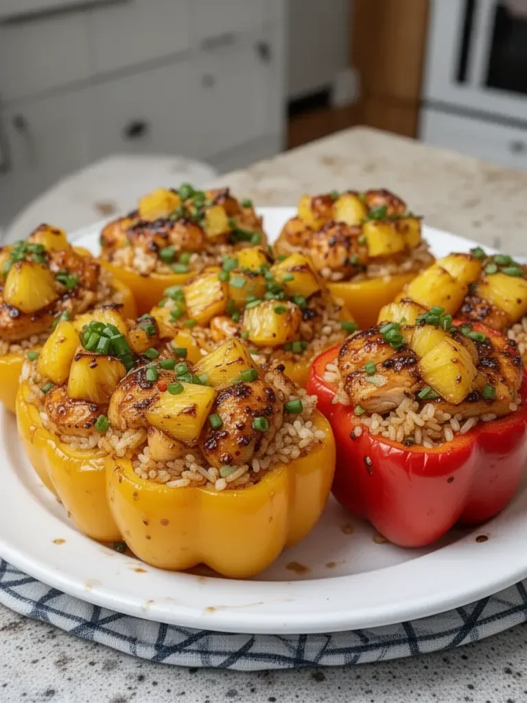 Teriyaki Pineapple Chicken and Rice Stuffed Peppers