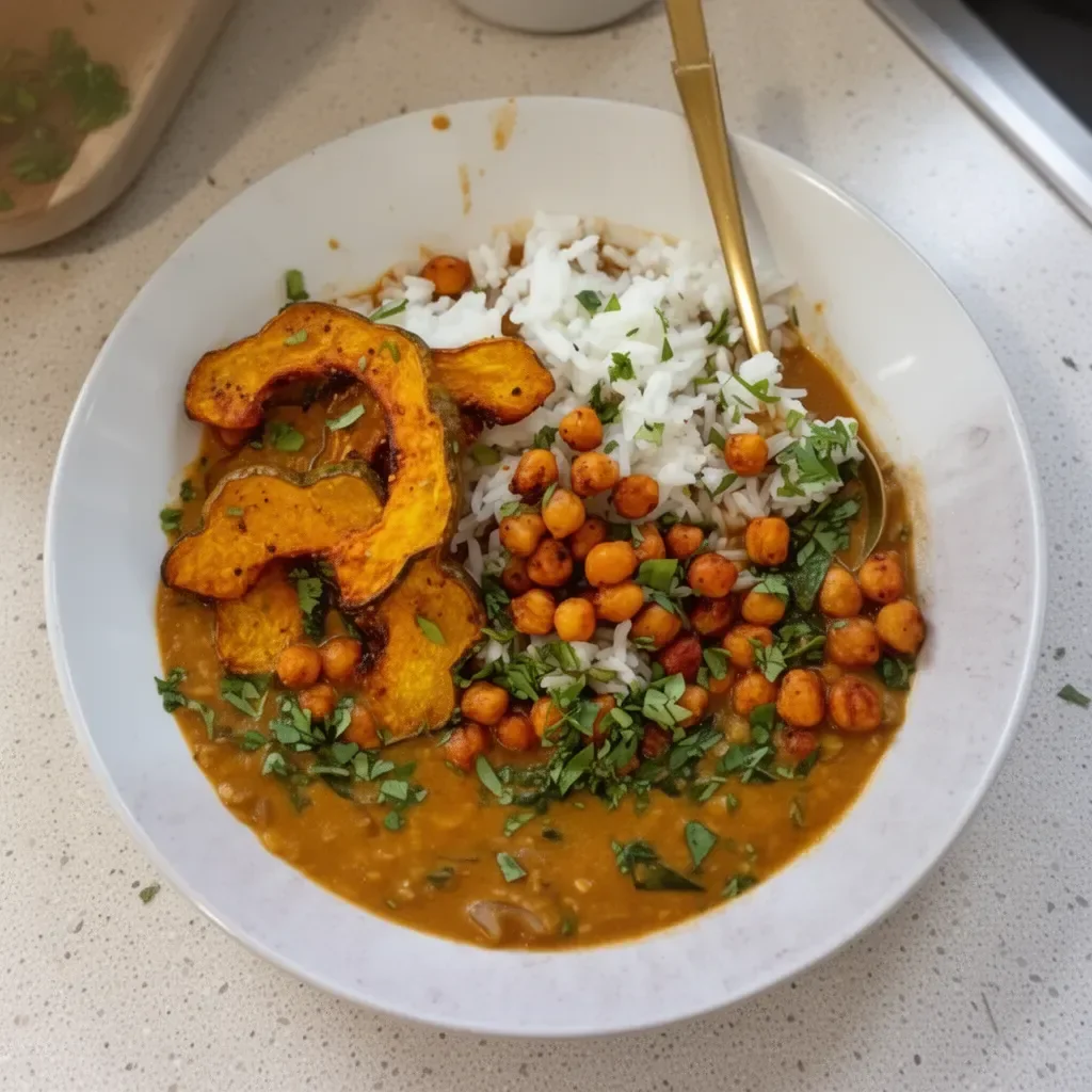 Acorn Squash Curry with Lentils & Roasted Chickpeas