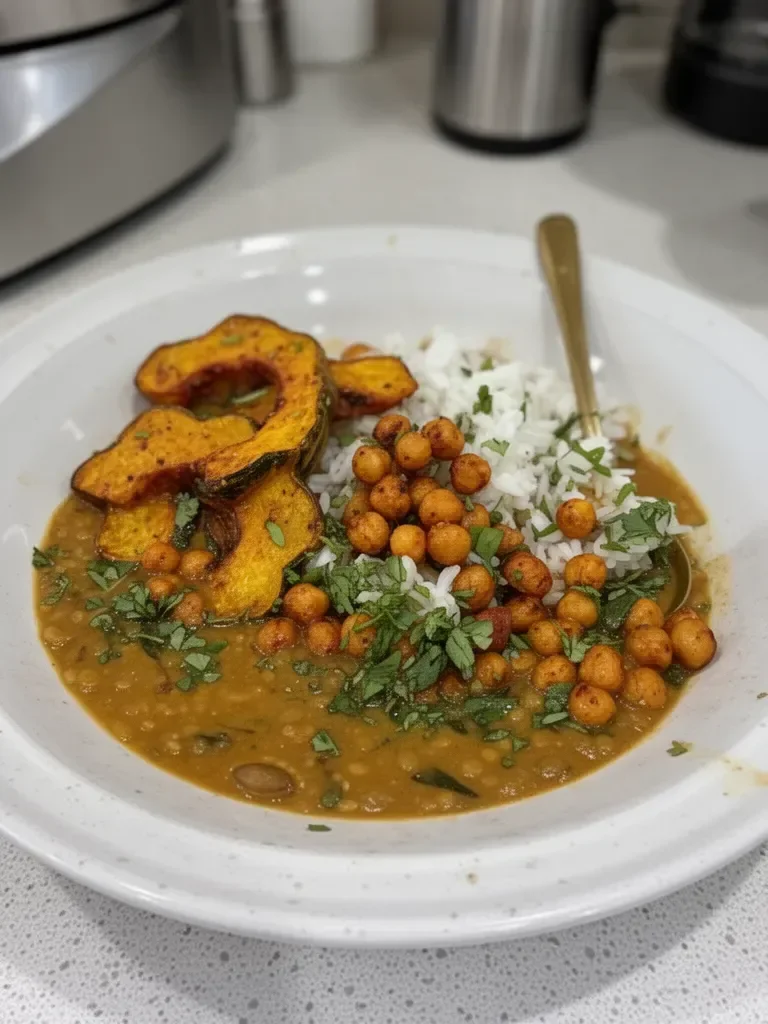 Acorn Squash Curry with Lentils & Roasted Chickpeas