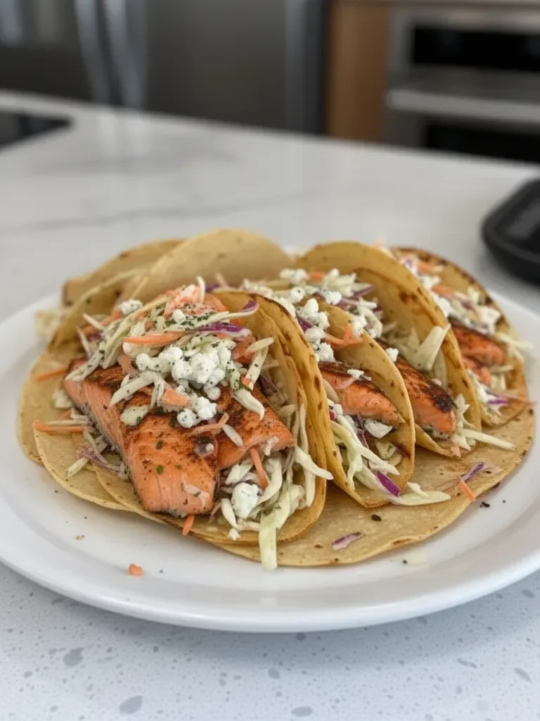 Air Fryer Salmon Tacos with Slaw