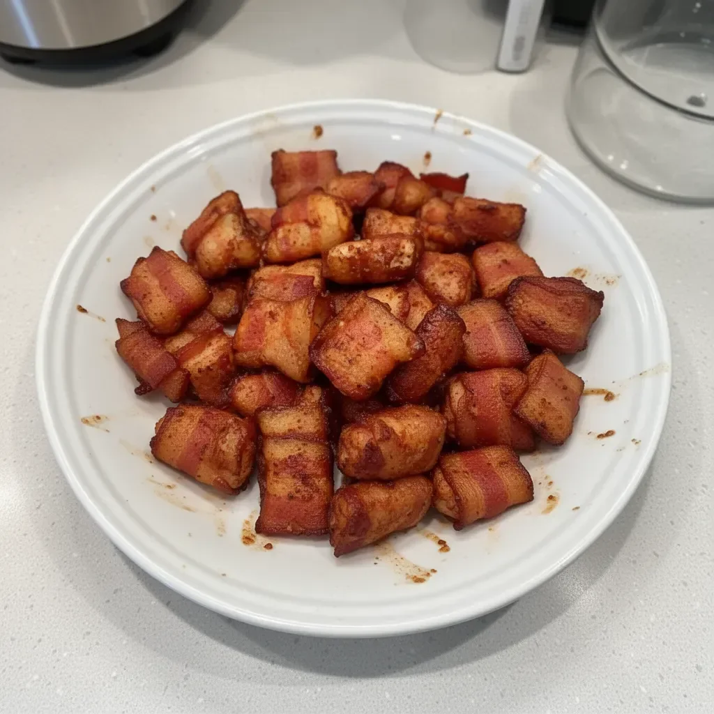 Delicious bacon chicken bites served on a plate